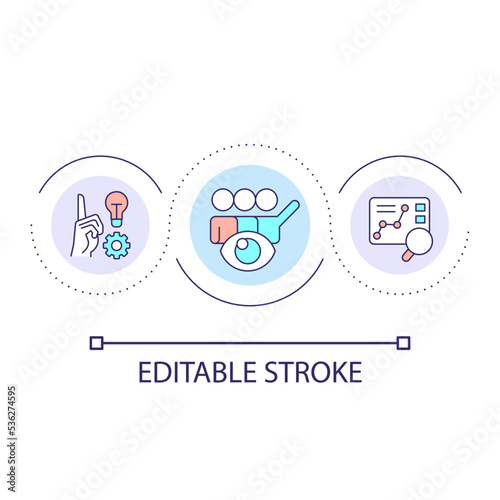 Research conclusion loop concept icon. Sum up result of usability testing. Summarize and analyze abstract idea thin line illustration. Isolated outline drawing. Editable stroke. Arial font used