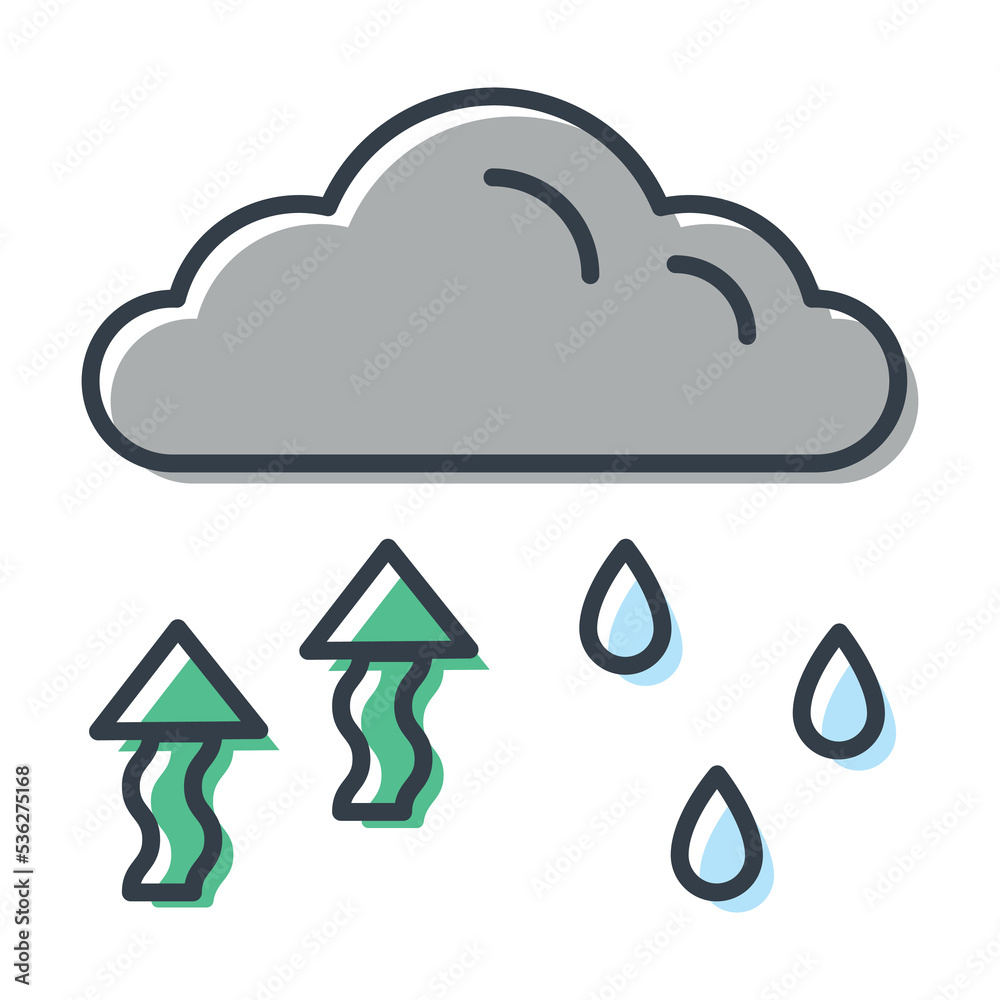 Simple line icon cloud, precipitation and evaporation, vector isolated illustration, climate and ecology design element. Simple line icon cloud, precipitation and evaporation, vector isolated illustration, climate and ecology design element.
