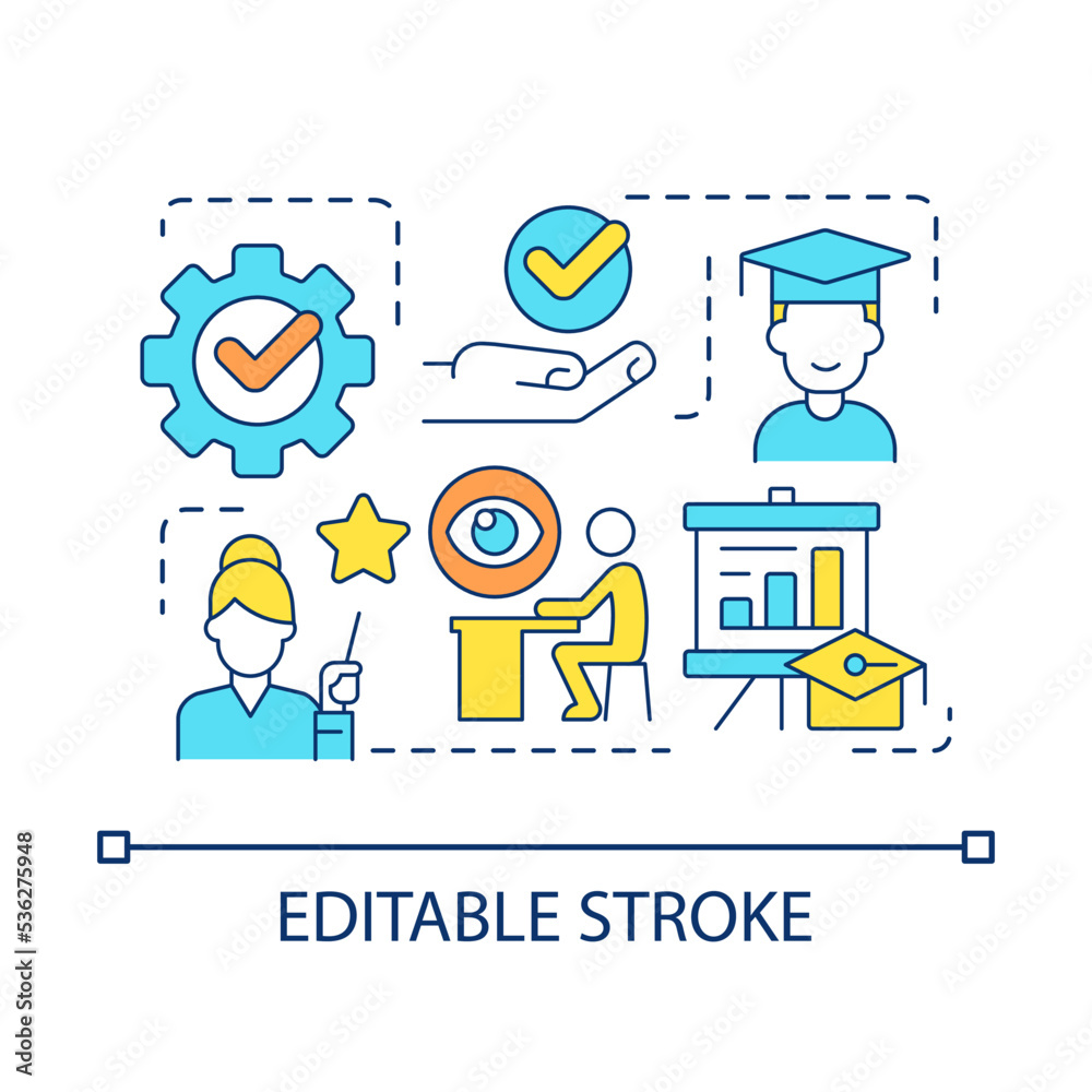 Personalize employee training concept icon. Customized development program abstract idea thin line illustration. Mentor and student. Isolated outline drawing. Editable stroke. Arial font used