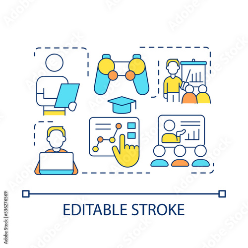 Modern trends in education concept icon. Gamification and instructor led methods abstract idea thin line illustration. Improve performance. Isolated outline drawing. Editable stroke. Arial font used