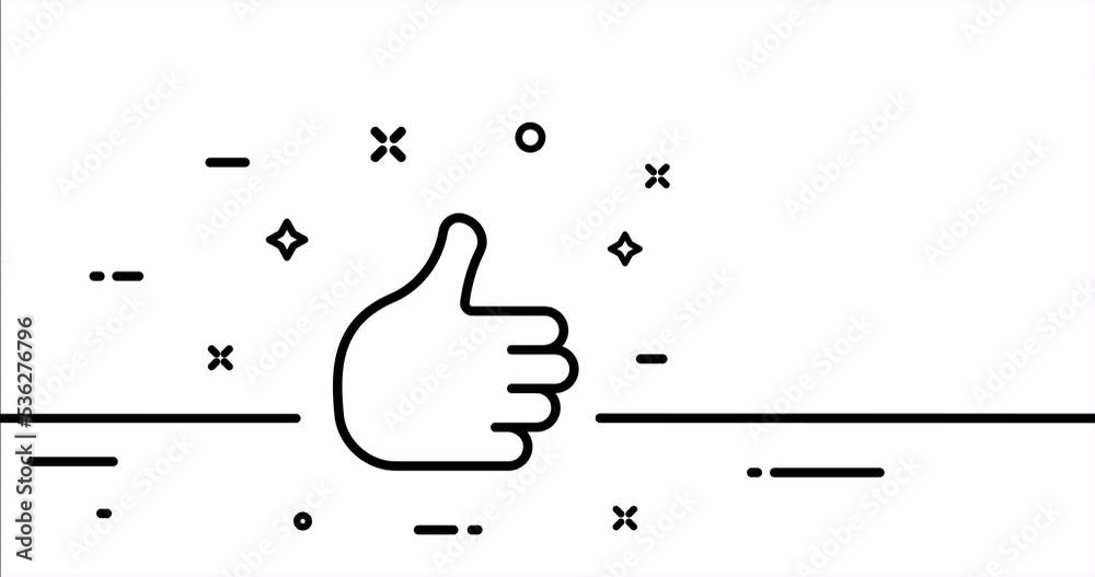 Thumb up. Feedback, trumb up, emotion, sign language, to share with friends. Review concept. One line drawing animation. Motion design. Animated technology logo. Video 4K