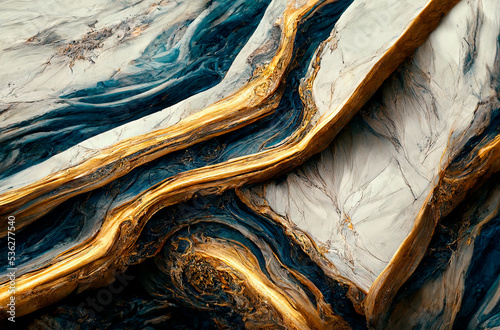 Luxury marble texture background white, blue and gold. Natural stone color material pattern. Creative art. photo