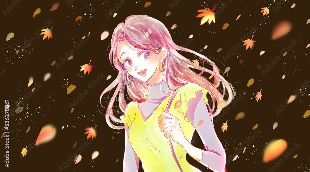出かける女性 秋イメージ 紅葉 出かける女性 秋イメージ 紅葉