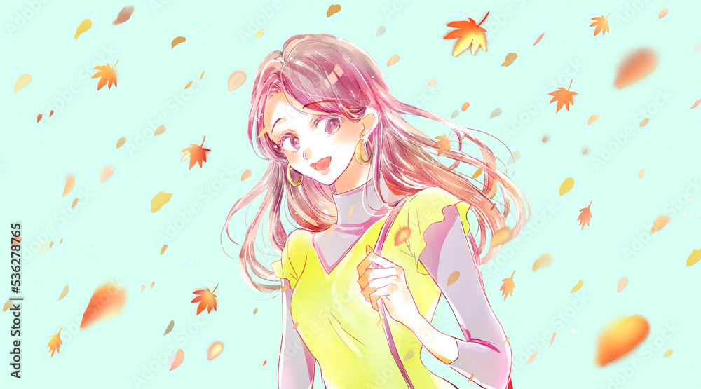 出かける女性 秋イメージ 紅葉 出かける女性 秋イメージ 紅葉