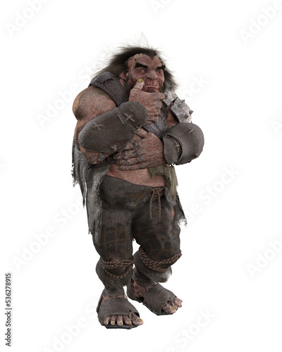 Fantasy giant or troll in thoughtful pose. 3D rendering isolated.