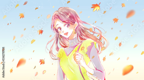 出かける女性 秋イメージ 紅葉