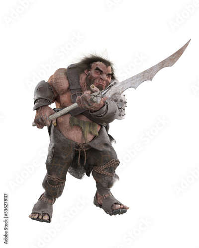 Fantasy Norse giant holding a glaive weapon. 3D rendering isolated. photo