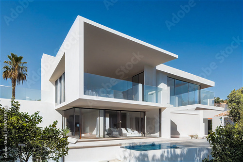 Open white house with pool