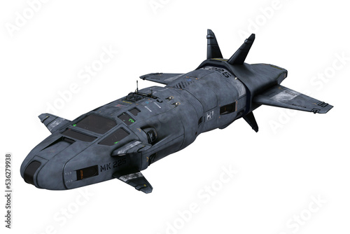 Fototapeta Naklejka Na Ścianę i Meble -  Large futuristic grey space craft in flight. 3D illustration isolated.