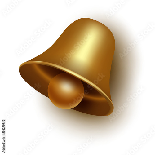 golden bell with shadows on white background