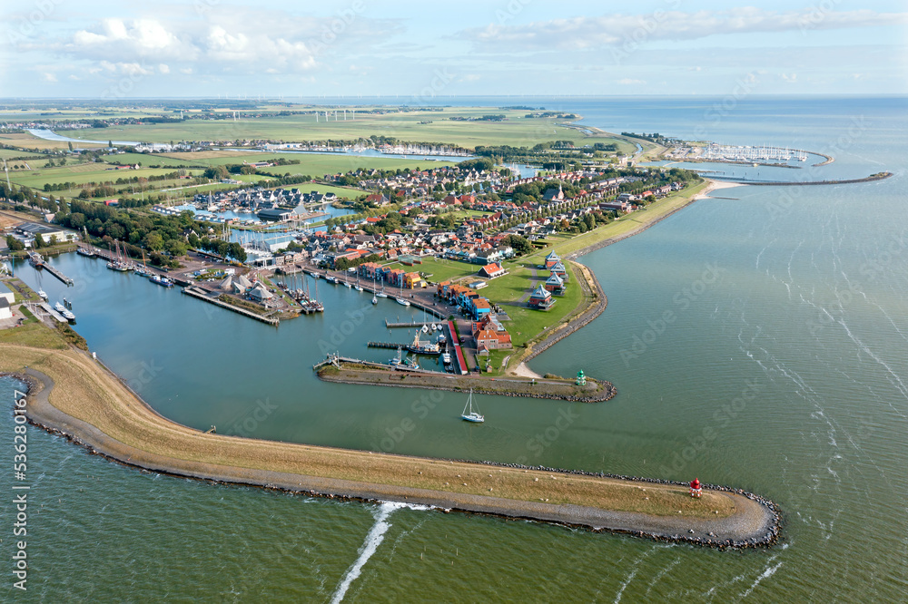Aerial from the traditional city Stavoren at the IJsselmeer in the Netherlands
