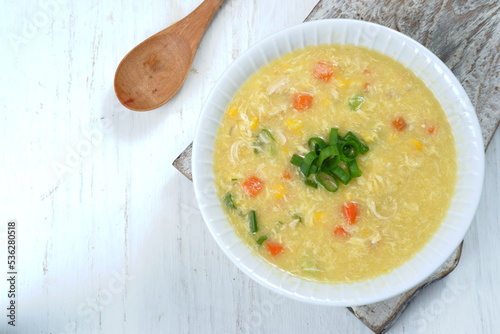 Chinese corn and chicken soup- healthy food style 