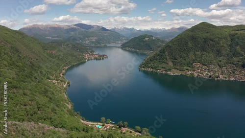 Wallpaper Mural Aerial View of Lake Lugano from Porto Ceresio in Italy and surrounding mountains in a beautiful cloudy day Torontodigital.ca