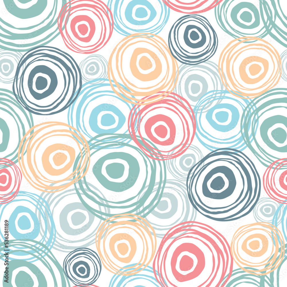 Scattered scribble circles on a white background. Pastel colors. Abstract seamless pattern. Hand drawn elements background for wrapping, fabric, wallpaper or cards. Scattered scribble circles on a white background. Pastel colors. Abstract seamless pattern. Hand drawn elements background for wrapping, fabric, wallpaper or cards.