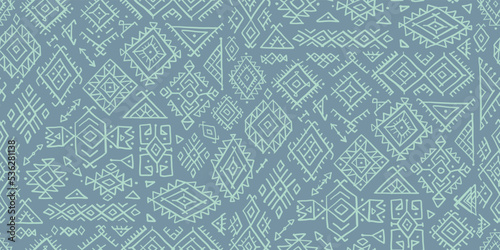 Tribal decorative background. Ethnic seamless pattern. Aztec geometric backdr...
