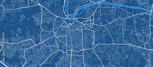 Detailed map poster of Pune city, linear print map. Blue skyline urban panorama. Decorative graphic tourist map of Pune territory.