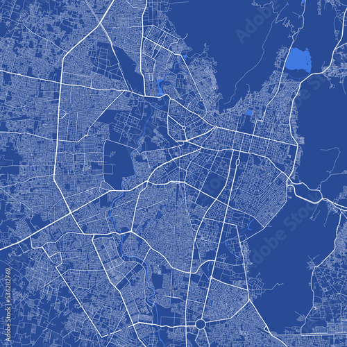 Detailed map poster of Jaipur city, linear print map. Blue skyline urban panorama. Decorative graphic tourist map of Jaipur territory. photo