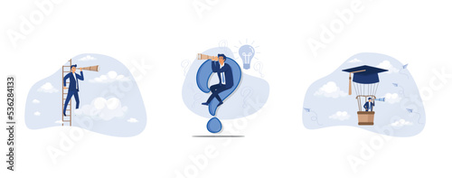 Success ladder for business opportunity, search for solution or new business opportunity, Education or knowledge to growth career path, set flat vector modern illustration