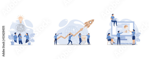 concept of solving business problems, . rise of the career to success, Online business conference, set flat vector modern illustration