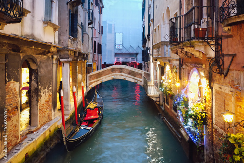 Night city lights of beauiful Venice, Italy