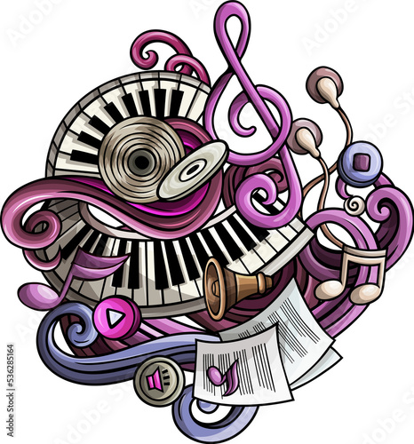 Doodle Music illustration. Musical colorful design