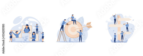 business company is looking for an employee for a job, Target with an arrow, direction sign in different, set flat vector modern illustration