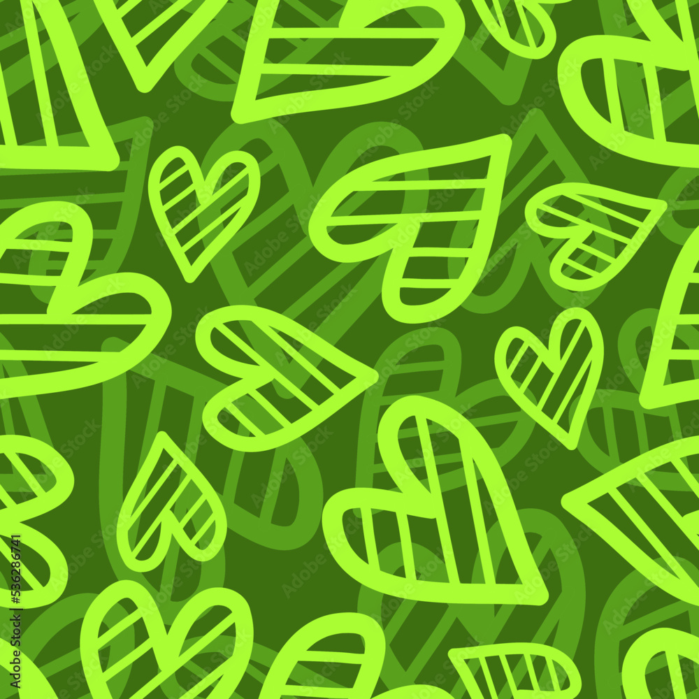Cute funny green hearts concept seamless pattern. Vector hand drawn cartoon kawaii character illustration icon. Cute kawaii hearts cartoon seamless pattern concept Cute funny green hearts concept seamless pattern. Vector hand drawn cartoon kawaii character illustration icon. Cute kawaii hearts cartoon seamless pattern concept