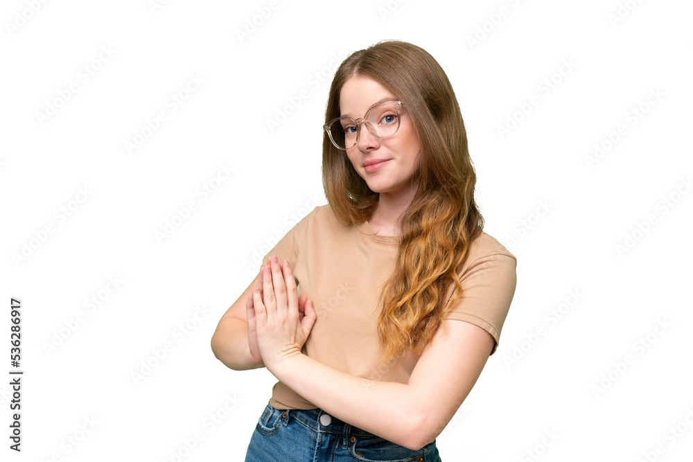 Young pretty woman over isolated background scheming something Young pretty woman over isolated background scheming something
