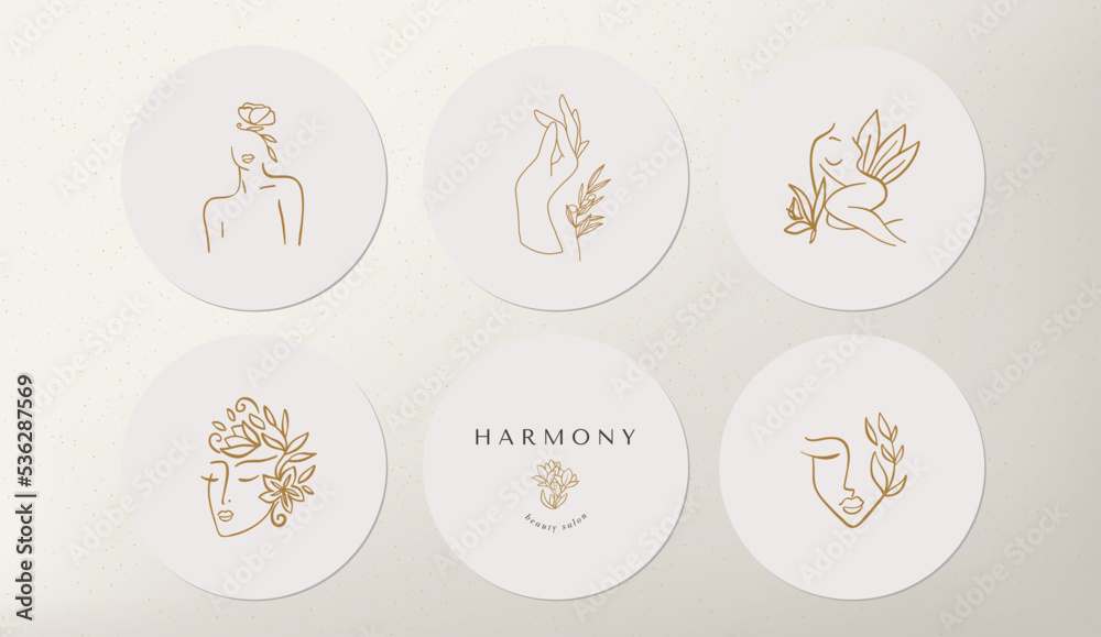 Set of icons and emblems for social media news covers with gold butterflies and female flower on a white background. Design templates for yoga studio astrologer, tourism, beauty salons Set of icons and emblems for social media news covers with gold butterflies and female flower on a white background. Design templates for yoga studio astrologer, tourism, beauty salons