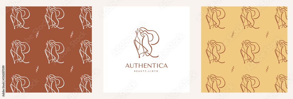 Logo and pattern for beauty salons and boutiques. Vector business card template - elegant linear style. Logo and pattern for beauty salons and boutiques. Vector business card template - elegant linear style.