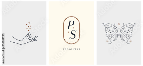Vector design linear hands template logos