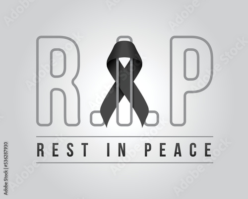 Rest in peace text under Black ribbon with cross on R.I.P text vector design