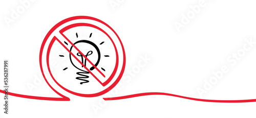 Stop No shining light in the house warning. Stop bulb symbol. Do not or orbidden no licht bulb prohibition sign. Lightbulb area or zone. No ban. Flat vector red signboard. please turn off electricity.