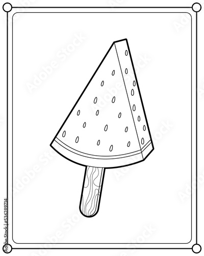 Watermelon ice cream suitable for children's coloring page vector illustration