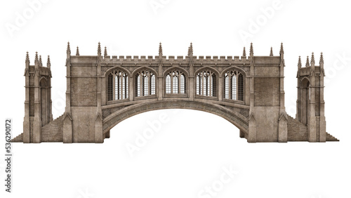 Tableau sur toile Old stone medieval covered bridge. 3D illustration isolated.