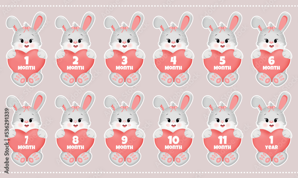 Cute stickers for a newborn baby girl. From birth to year