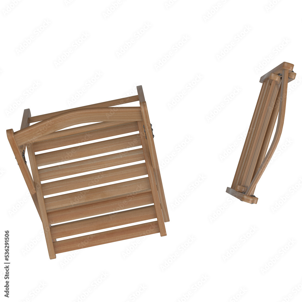 3d rendering illustration of wooden folding chairs