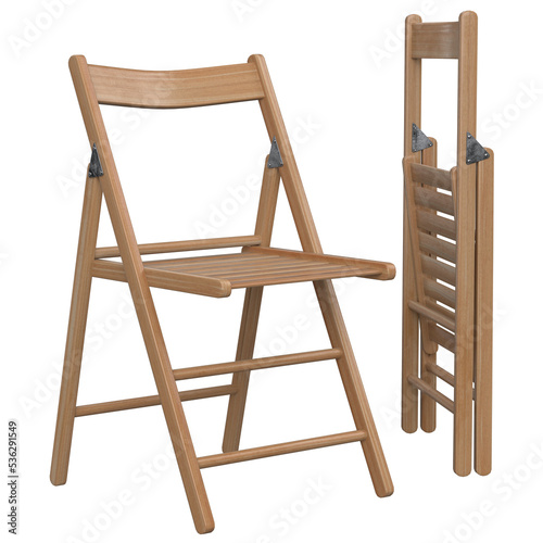 3d rendering illustration of wooden folding chairs photo