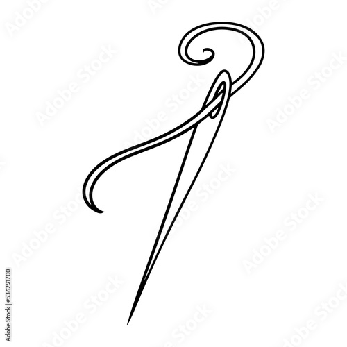 Monochrome image, Sharp metal needle with thread, vector cartoon
