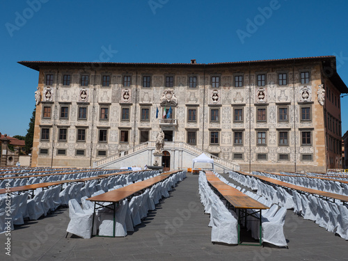University of Pisa Scuola Normale Superiore With Long Tables and Chairs arranged in the Square photo