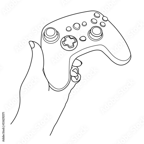 girl's hand with a joystick. doodle illustration. simple line drawing