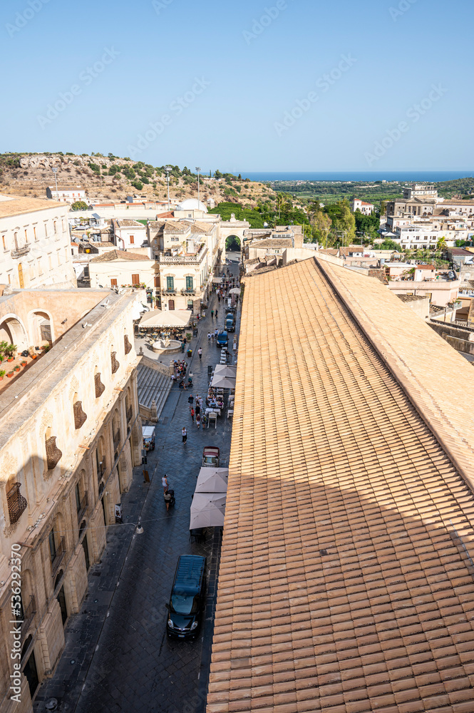 Aerial view of the main street of the historic center of Noto