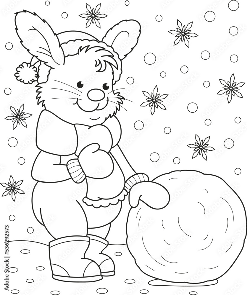 Coloring page outline of cartoon smiling cute little rabbit with the ...