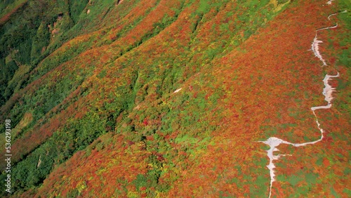 紅葉の栗駒山を空撮