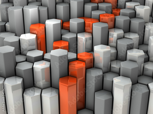 Wallpaper Mural 密集して立ち並ぶ沢山の六角形の柱。その中の特別な赤色の道。成功へのステップ。 Torontodigital.ca