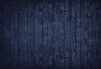 Black blue wooden texture. Dark painted old wood. Rough planks. Dark rustic background with space for design.