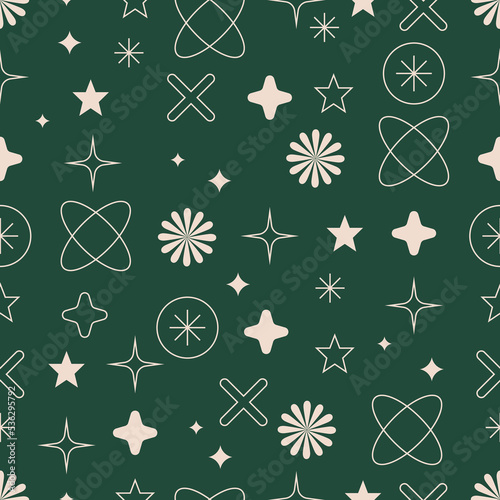 Vector seamless patterns with different geometric shapes and elements. Christmas decoration.