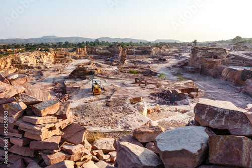 Photography Stone quarry with red stones in Rajasthan, India, Asia