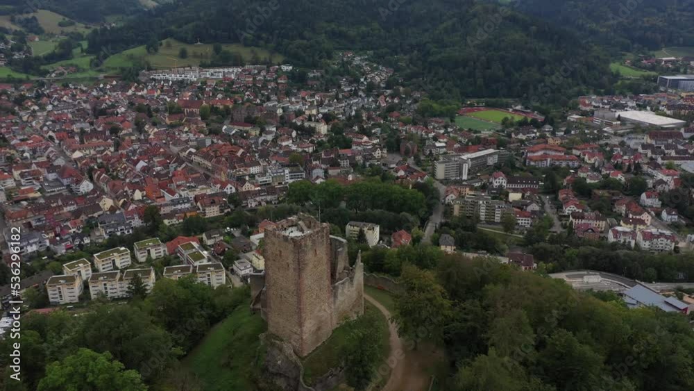 drone shots of waldkirch in germany with fortress and mountains in black forest drone shots of waldkirch in germany with fortress and mountains in black forest