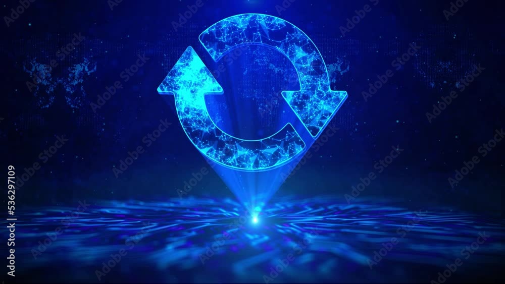 Reset Text with HUD Rotation Digital Technology interface Sci Fi Hologram Cyberspace Loop. Arrow, refresh, update icon, Rotation arrow sign. Reset or Reload symbol. Loading arrow. in a circle sign